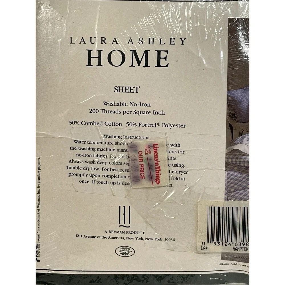 Vintage Laura Ashley Hampton Jade Plaid Twin‎ Flat & Pillow Sham Sheet New READ